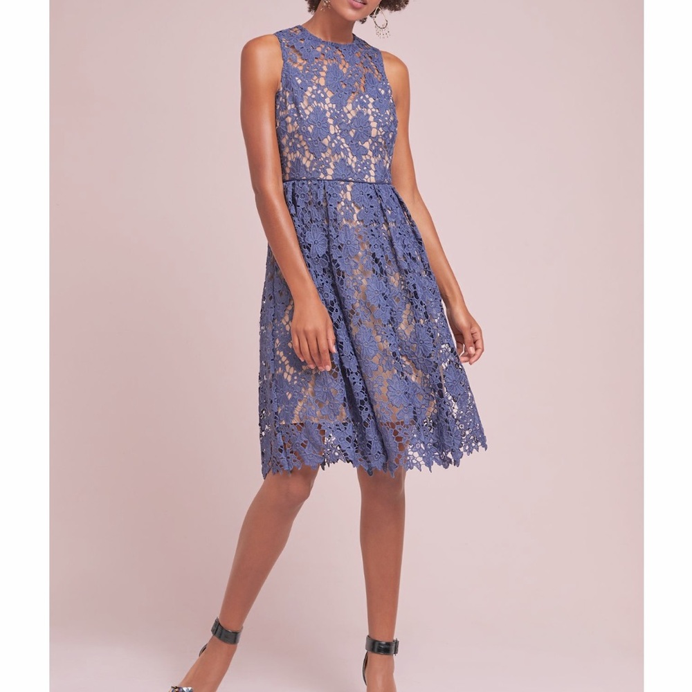 Donna Morgan High Neck Lace overlay dress